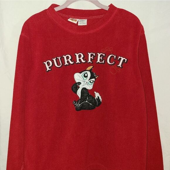 Looney Tunes Purrfect Red Fleece Sweatshirt Size M - Picture 1 of 8